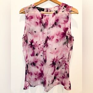 Jones New York Pink and Black Floral Blouse